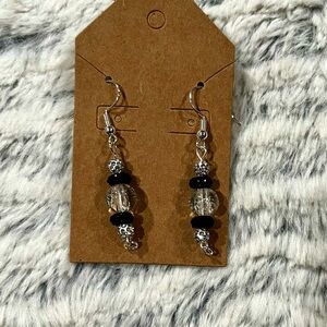 Clear and Black Disco Beaded Silver Earrings
